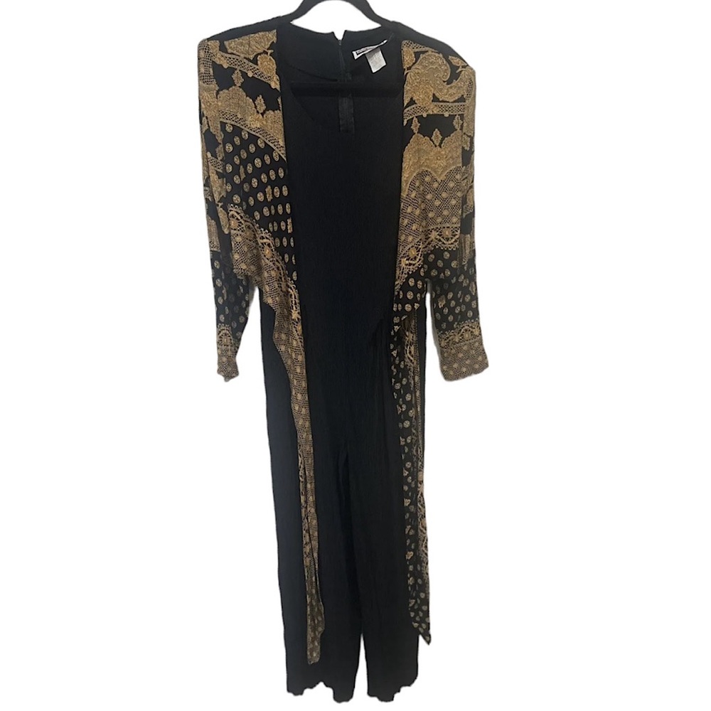Vintage Women’s 80s 90s Tabitha Jumpsuit Black & Gold Shoulder Pads XL